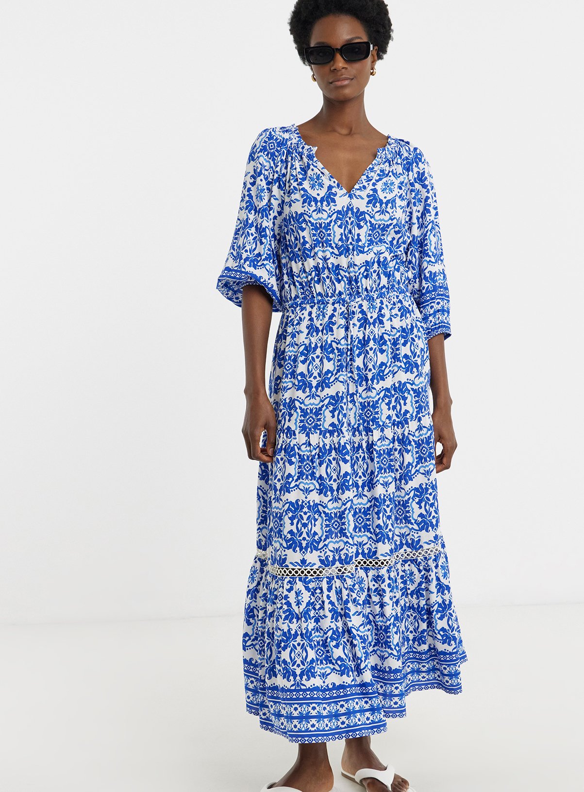 JD WILLIAMS Border Print Tiered Maxi Dress 8 - Image 1 thumbnail